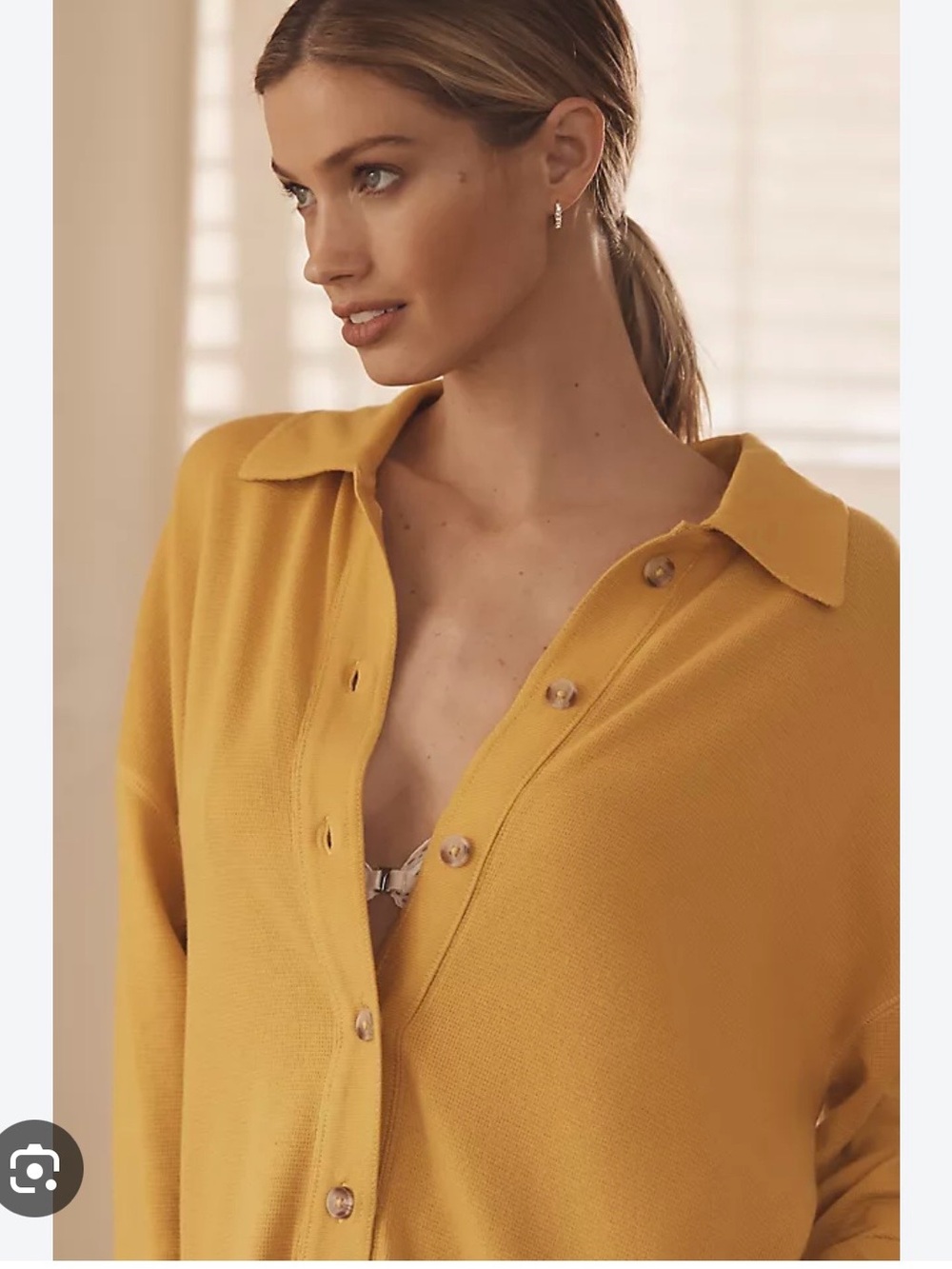 Anthropologie Mustard Yellow Button-Down Polo Cardigan